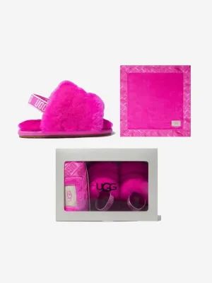 UGG Baby Girls Fluff Yeah Slides And Blanket Gift Set