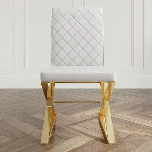 Upholstered Leather Dining Table Chair Gold Legs