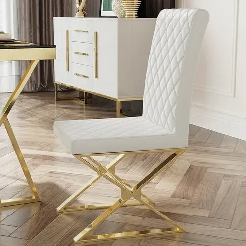 Upholstered Leather Dining Table Chair Gold Legs