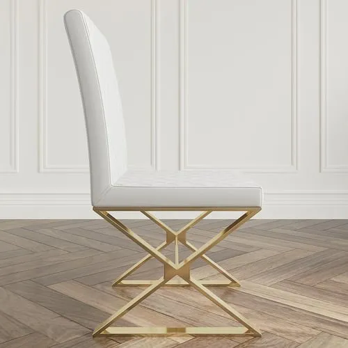 Upholstered Leather Dining Table Chair Gold Legs