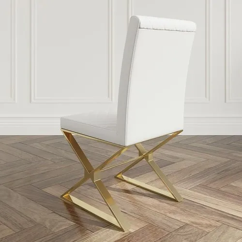 Upholstered Leather Dining Table Chair Gold Legs