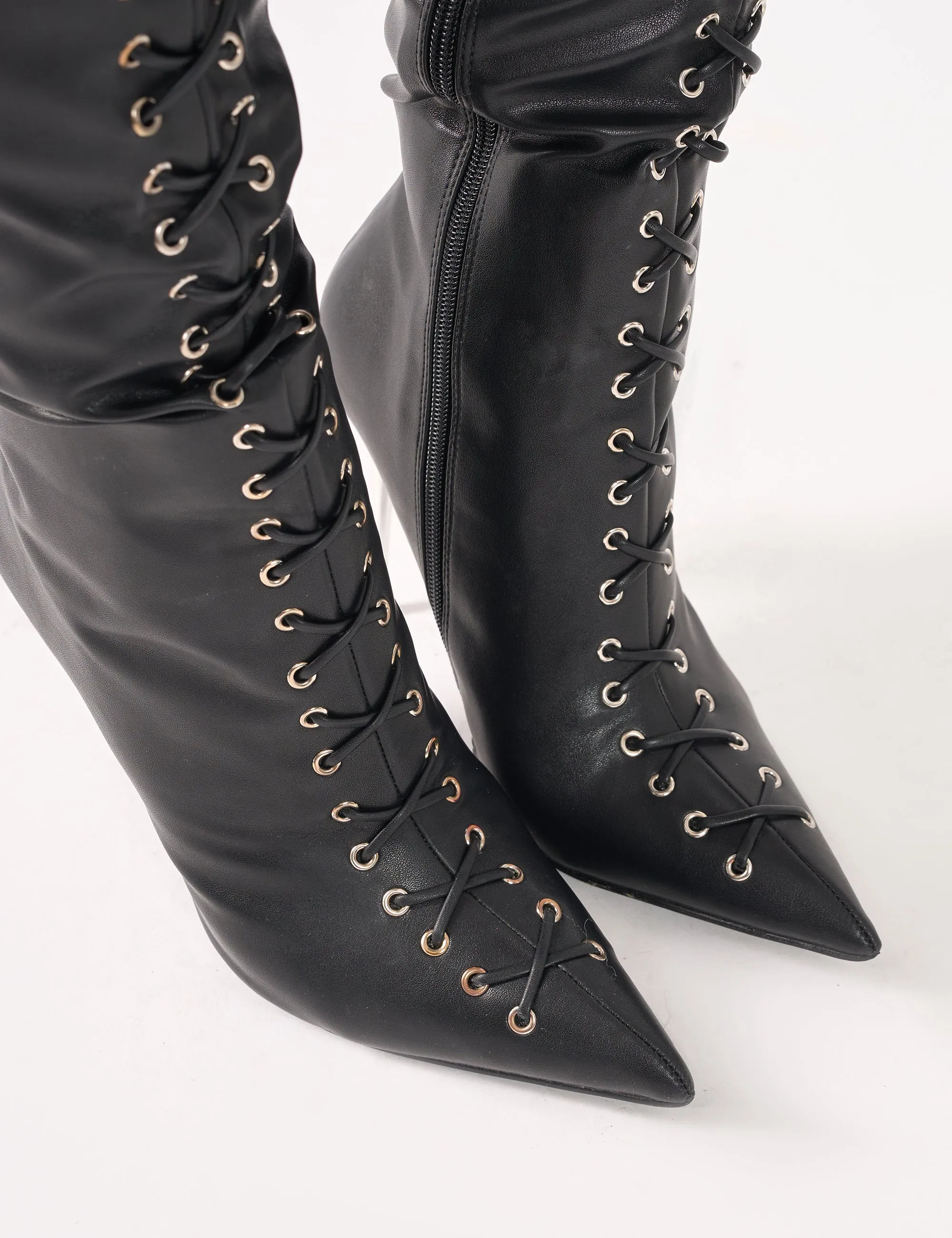 Witchcraft Black Lace Up Knee High Boots