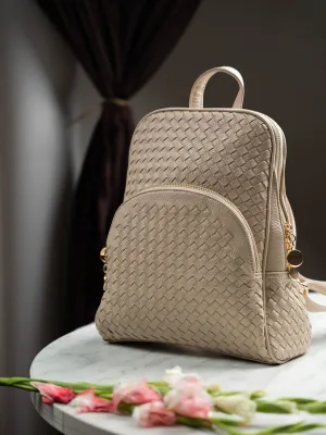 Women Beige Textured Backpack Cum Handbag