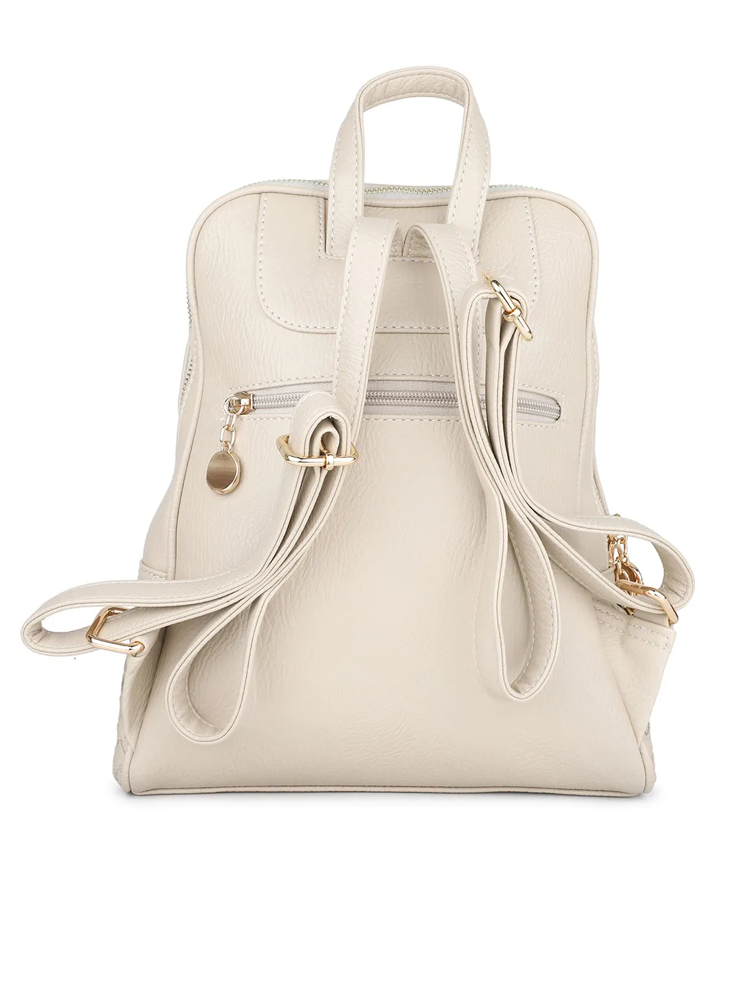 Women Beige Textured Backpack Cum Handbag