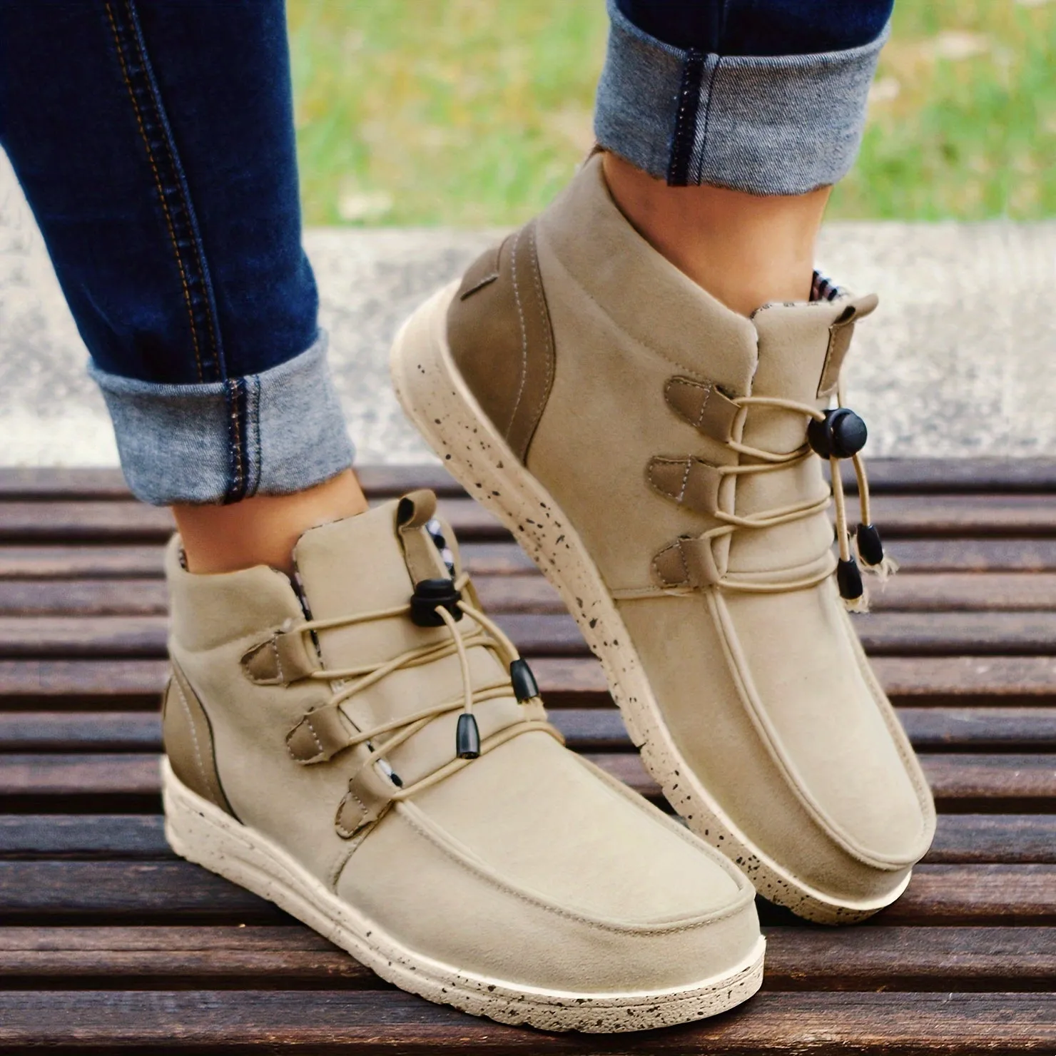 Women's High Top Sneaker Boots, Comfortable Round Toe Drawstring Shoes, Casual Warm Short Boots