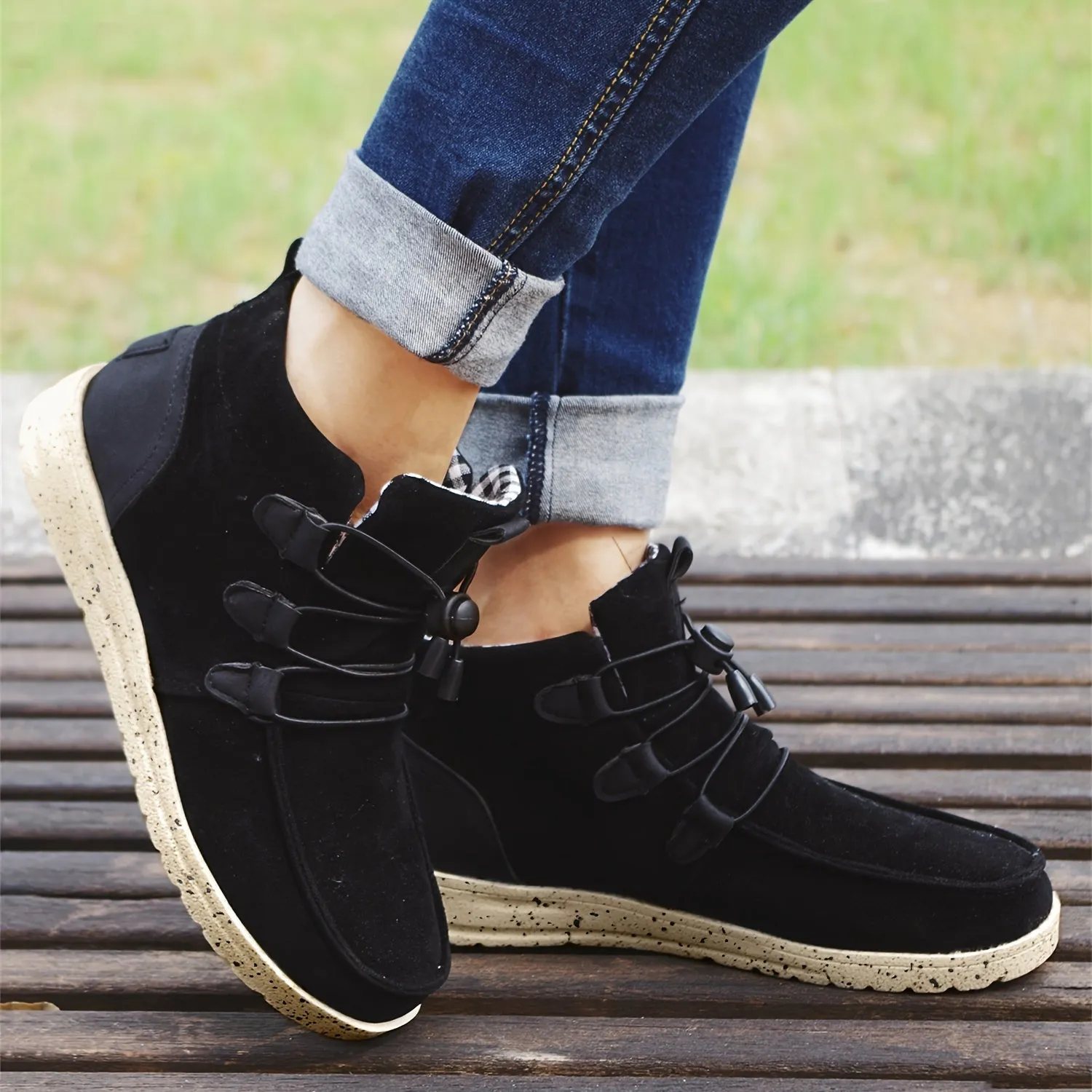 Women's High Top Sneaker Boots, Comfortable Round Toe Drawstring Shoes, Casual Warm Short Boots