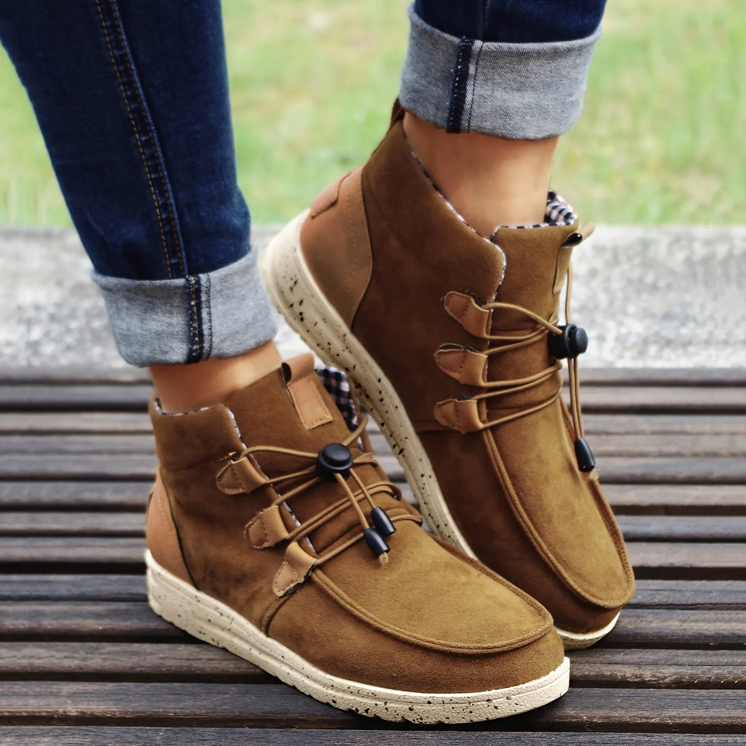 Women's High Top Sneaker Boots, Comfortable Round Toe Drawstring Shoes, Casual Warm Short Boots