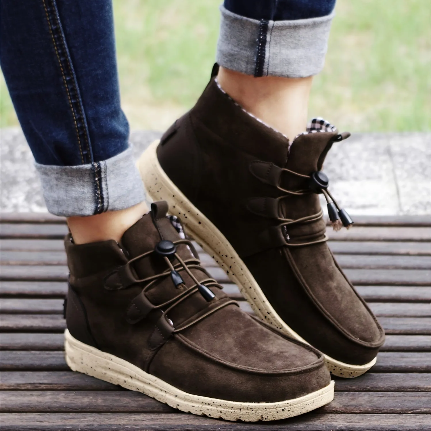 Women's High Top Sneaker Boots, Comfortable Round Toe Drawstring Shoes, Casual Warm Short Boots