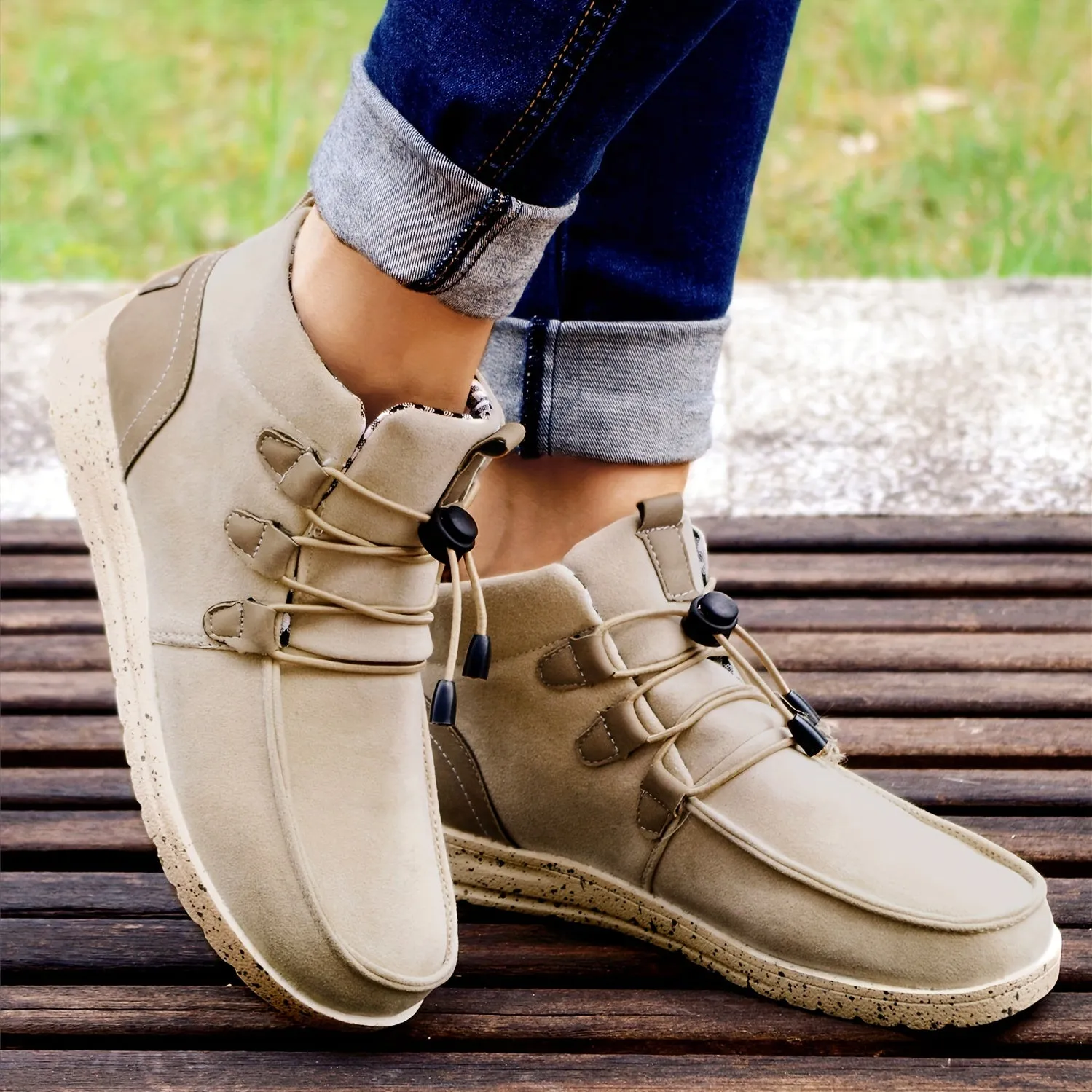 Women's High Top Sneaker Boots, Comfortable Round Toe Drawstring Shoes, Casual Warm Short Boots