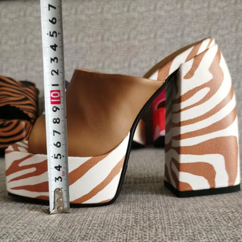 Women's sexy Muller shoes New brand thick high heel platform slipper Party sandals Stripe printing Fish mouth Pumps Big Size 43