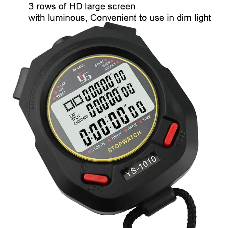 YS 3 Rows Display Luminous Stopwatch Timer Training Referee Stopwatch, Style: YS-1010 10 Memories