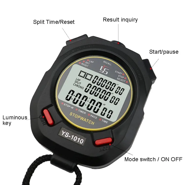 YS 3 Rows Display Luminous Stopwatch Timer Training Referee Stopwatch, Style: YS-1010 10 Memories